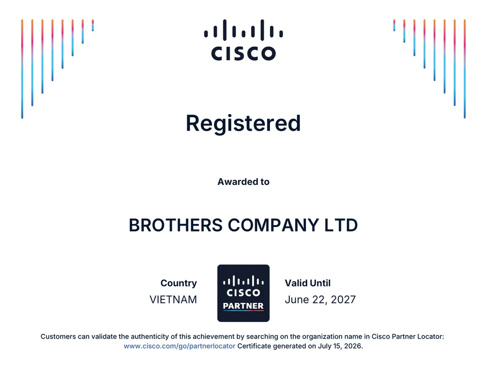 Chứng nhận Cisco Registered Partner của Brothers Company Ltd